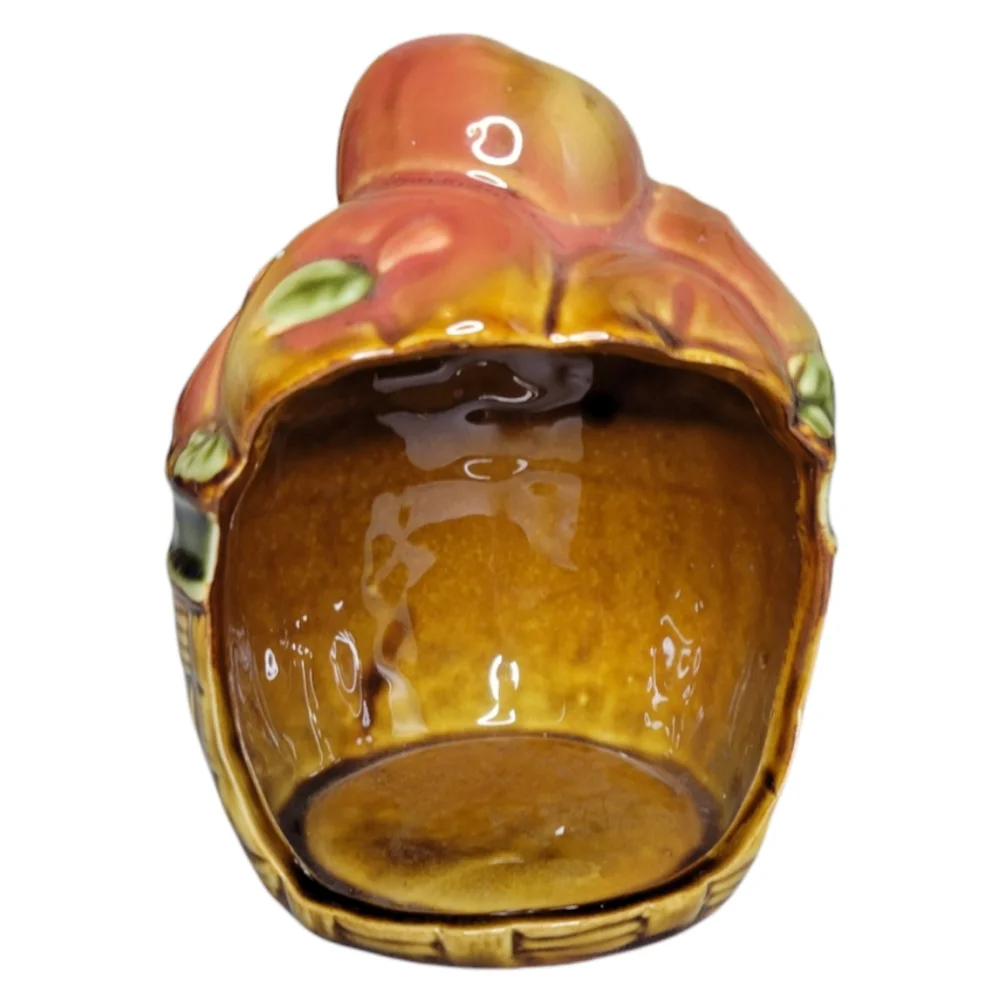 Vtg Tea Light Candle Holder By The Bushel Peaches Basket Glossy Ceramic